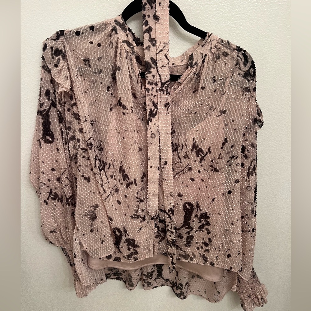 All Saints Splatter Print Ruffle Blouse - Size 4 - Picture 2 of 5